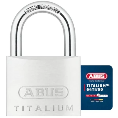 Abbildung von ABUS Vorhängeschloss Titalium 64TI/50 Kellerschloss mit Schlosskörper aus Spezial Aluminium gehärteter Stahlbügel Sicherheitslevel 6