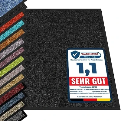 Abbildung von etm Hochwertige Fußmatte schadstoffgeprüft bewährte Eingangsmatte in Gewerbe &amp; Haushalt Schmutzfangmatte mit Top Reinigungswirkung Sauberlaufmatte waschbar rutschfest (40x60 cm, Schwarz)