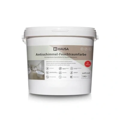 Abbildung von Hausa Feuchtraumfarbe Anti Schimmel Farbe weiß, Feuchtraum Wandfarbe hochdeckende Spezialfarbe für Keller Bad 3 kg