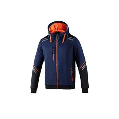 Abbildung von sparco Sweatshirt mit Kapuze Marke Modell Reißverschluss und TW Größe M Marineblau/Orange