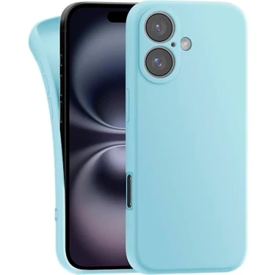 Abbildung von MyGadget Hülle kompatibel mit iPhone 16 robuste Handyhülle TPU Case Slim Silikonhülle Back Cover Kratzfest Schutzhülle Matt Babyblau