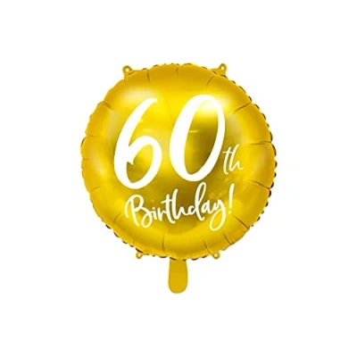 Abbildung von PartyDeco Folie Ballon Runde Gold mit Aufschrift 60. Birthday Geburtstag Durchmesser ca. 45 cm auf Hel Luft Geburtstagsdekoration Luftballon Girlande Party Hängedekoration