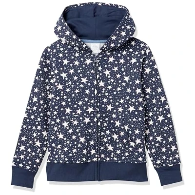 Abbildung von Amazon Essentials Mädchen Fleece Kapuzenpullover mit Reißverschluss, Marineblau Sterne, 9 Jahre