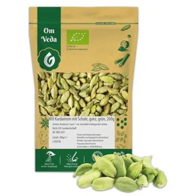 Abbildung von BIO Kardamom Kardamomkapseln 200g Grüner ganz mit Schale Premium Qualität handverlesen Organic Cardamom Elaichi OmVeda
