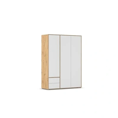 Abbildung von Rauch Möbel Nabila, Drehtürenschrank, Kleiderschrank, Kleiderschränke, Garderobe, 3 türig, 2 Schubladen, Push to Open, Farbe Weiß/Eiche Artisan, Holz, 140x194x53cm