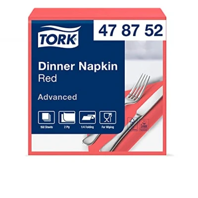 Abbildung von Tork 478752 Dinnerservietten Rot / 2 lagige Papierservietten Großzügige Maße Passend für jede Gelegenheit Advanced Qualität 12 x 150 (1800) Servietten 39 cm (B L) 1/4 Falz