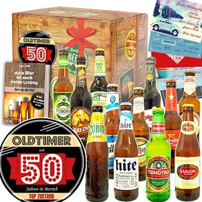 Abbildung von Oldtimer 50 + Geschenke Frau 50. Geburtstag 12 Biere aus D und aller Welt