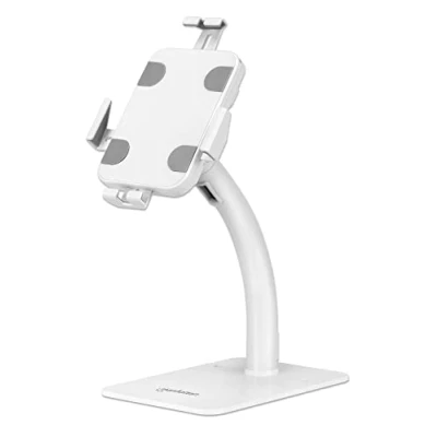 Abbildung von Manhattan Anti Diebstahl Bodenständer mit Halterung für Tablet und iPad, Tablets von 7,9&quot; bis 11&quot;, 360 rotierbar, 20 110 neigbar, freistehend, weiß, 406345