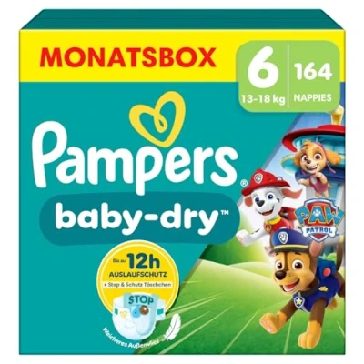 Abbildung von Pampers Baby Dry Paw Patrol Edition Größe 6, 164 Windeln, 13kg 18kg, Bis zu 100% Auslaufsicher &amp; Komfortable Nacht