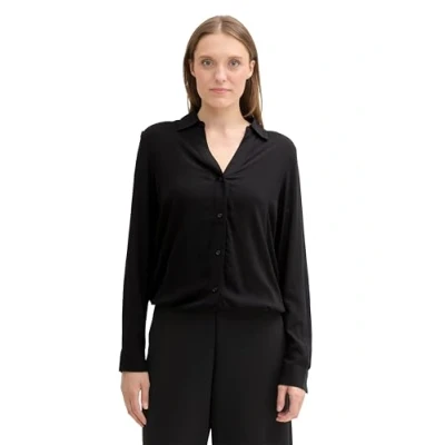 Abbildung von TOM Tailor MIT Kordelzug Hemdbluse, Damen, Größe: 36, Deep black