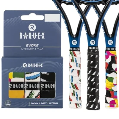 Abbildung von Raquex Evoke Camo Overgrip Tennisschläger Grip Tape Schläger Anti Rutsch Band Übergriff für Tennisschläger, Badminton und Squash 3er Pack Streifenfusion