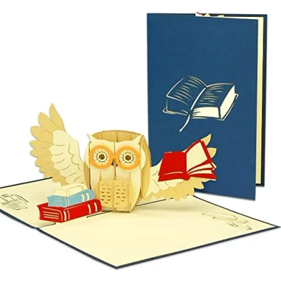 Abbildung von LINPOPUP®, LIN17529, POP UP Karte 3D Klapp zur bestandenen Prüfung, Abschluss, Abitur, Bachelor Master Glückwunsch Gutschein Buch mit Eule Büchern, N283