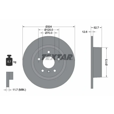 Abbildung von TEXTAR PRO 92095203 Bremsscheibe 304 12,6 05/06 120 voll beschichtet ohne Radbefestigungsbolzen, Radnabe LAND ROVER: Range Rover 3, Discovery 2