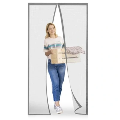 Abbildung von Magnet Fliegengitter Tür Insektenschutz,Der Magnetvorhang ist Ideal für die Balkontür,Kellertür Und Terrassentür,Kinderleichte Klebemontage Ohne Bohren,Silbergrau, 95 x 200 cm