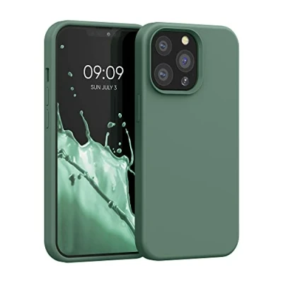 Abbildung von kwmobile Hülle kompatibel mit Apple iPhone 13 Pro Silikon Handy Case Handyhülle weiche Oberfläche kabelloses Laden Tannengrün