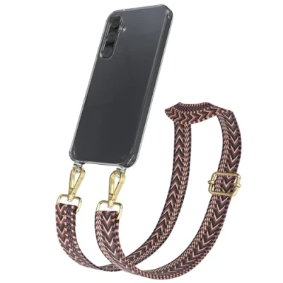 Abbildung von EAZY CASE Handykette mit verstellbarem Trageriemen kompatibel Samsung Galaxy A35 Taschengurt transparenter Handyhülle für Hülle dünner Schulterriemen in Beere Pink Gold