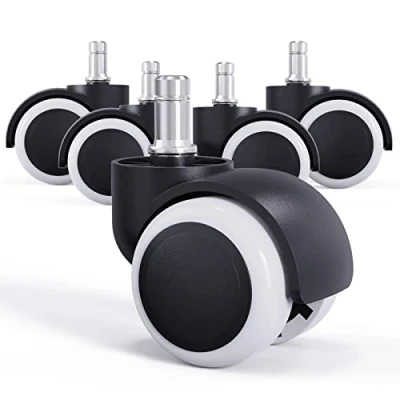 Abbildung von LIHAO 5X Hartbodenrollen Drehstuhlrollen 11mm / 50mm Bürostuhlrollen Rollenset für Schreibtischstuhl Bürostuhl Schwarz Weiß