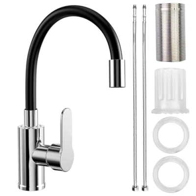 Abbildung von Ghazpmuk Wasserhahn Küche mit Flexibler Auslauf, Schwarz, Spültischarmatur 360 Drehbar, Küchenarmatur Schwarz Wasserspar Aerator, Biegsamer für Die