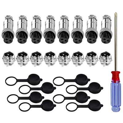 Abbildung von QitinDasen 8Pcs Premium GX123 Pin Aviation Stecker Adapter, 5A 12mm Gewinde Männlich Weiblich Metall Luftfahrt Drahtverbinder Kit, mit Gummi Schutzkappe und Schraubenzieher