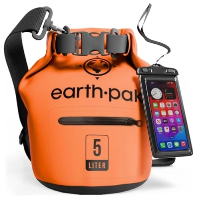 Abbildung von Earth Pak Dry Bag Wasserdichter Packsack mit Reißverschluss Tasche, Schultergurt und wasserfester Handyhülle Ideal beim Kajak Fahren, Camping, Angeln, Bootfahren Rafting (Grau, 5L)