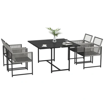 Abbildung von Outsunny 5 TLG. Sitzgruppe, Gartenmöbel Set, Gartengarnitur mit 4 Klappstühlen, 1 Tisch, wetterbeständig Sitzgarnitur für Balkon, Terrasse, Mesh, Hellgrau