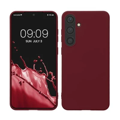 Abbildung von kwmobile Hülle kompatibel mit Samsung Galaxy S24 Plus TPU Silikon Handyhülle weich schlank Case stoßabsorbierend flexibel kabelloses Laden Bordeaux Violett