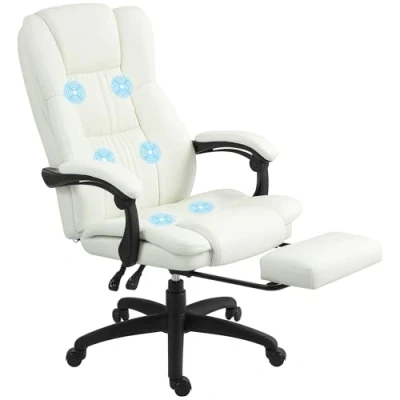 Abbildung von Vinsetto Schreibtischstuhl Bürostuhl mit Massagefunktion Chefsessel Kopfstütze (Ergonomischer Stuhl Fußstütze, 1 St), Kunstleder Creme