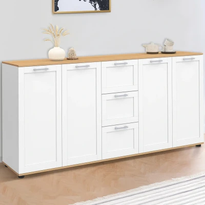 Abbildung von Sideboard 180 cm VITO XXL 4 Türen mit 3 Schubladen Holz und Weiß IDMarket