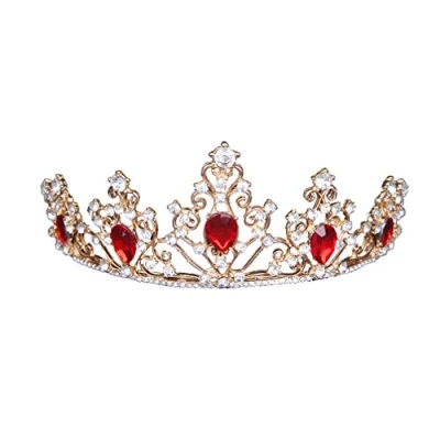 Abbildung von Minkissy Rote Strass Krone Kristall Hochzeit Diadem Festzug Tiara Prinzessin Königin für Braut