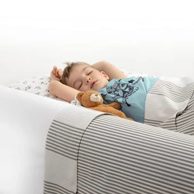 Abbildung von BANBALOO MAX Sicherheitsbarriere für Kinderbetten Absturzsicherung Kinder/Rutschfestes Schaumstoffgeländer mit Matratzenschutz aus wasserdichter Baumwolle, Doppel und Klappbetten, 90 150 cm