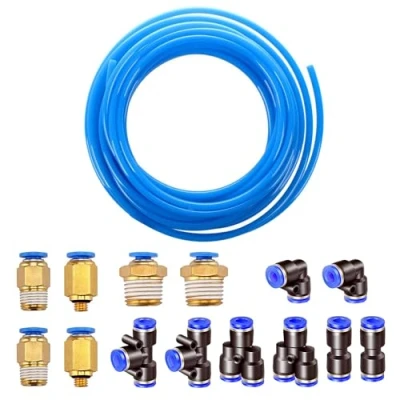 Abbildung von HUAZIZ 10 Meter PU Pneumatikschlauch Pneumatic Polyurethane Schlauch Flexibel Druckluftschlauch Außen 8mm x Innen 5mm Blau, mit 8 Stück Pneumatikverbinder Air Push Schnellkupplungen (Y/T/L/I förmig)