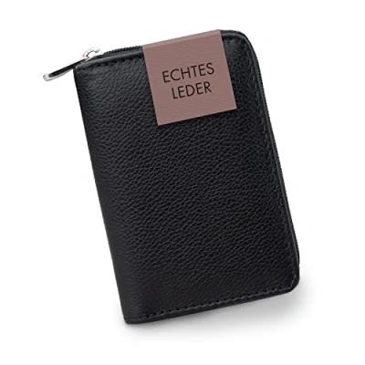 Abbildung von XiRRiX Portemonnaie Damen klein Kleiner Geldbeutel mit Reißverschluss Geldbörse Münzfach Mini Portmonee für Frauen im Kartenformat Schwarze Brieftasche aus Leder