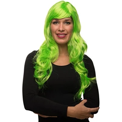 Abbildung von Sexy Langhaar Damen Frauen Perücke lockig/gewellt für Fasching Karneval Motto Party 13 Farben (Grün)