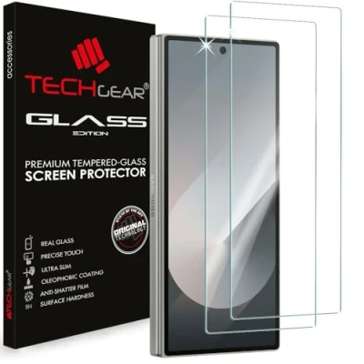 Abbildung von TECHGEAR 2 Stück Frontglas Bildschirm für Samsung Galaxy Z Fold 6, Äußere Gehärtetes Glas Displayschutzfolie Abdeckung [2.5D Runde Kante] [9H Härte] [Kristallklarheit] [Kratzfest] [Keine Blasen]