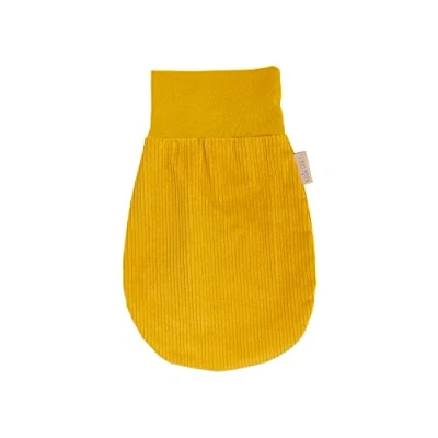 Abbildung von KraftKids Strampelsack Cord Breitcord Gelb Mustard für den Herbst/Winter aus Musselin Baumwolle und warmen Fleece in zwei Größen erhältlich
