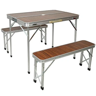 Abbildung von LANTUS Campingtisch Set Klapptisch 2 Bänke 90 * 60 70 cm (braun) Koffertisch Tragegriff Camping Gartentisch klappbar，Picknicktisch Falttisch