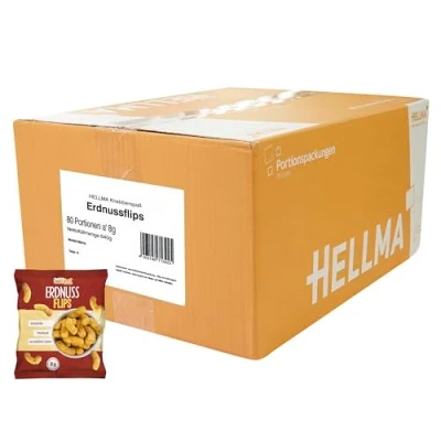 Abbildung von HELLMA Erdnussflips 80 Stk. Knusprige Knabberei im Mini Beutel je 8 g Snack Vorrats Box für Büro oder unterwegs