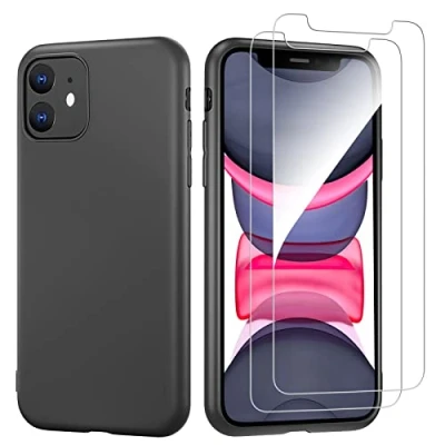 Abbildung von NEW&#039;C Hülle für iPhone 11 Ultra Thin Silikon Schwarz und 2 x Panzer Schutz Glas Anti Scratch