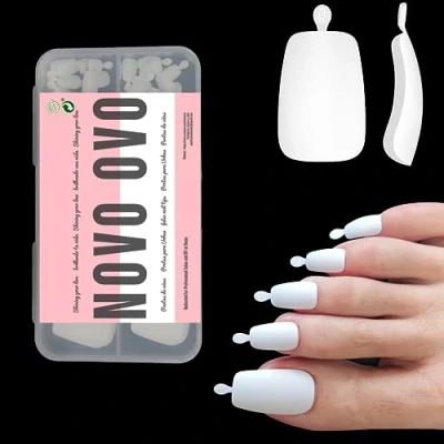 Abbildung von NOVO OVO 120 Stück Lange fußnägel zum aufkleben, Artificial long toe nail tips, weiß fussnägel kleben, künstliche zehennägel, soft gel full cover toenail tips set, fuß nägel x 12 Größen in Box