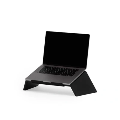 Abbildung von Oakywood Laptop Ständer Holz Notebook Stand für Laptops 15 16&quot;, Hand Made, mit Metall Halterung, kompatibel MacBook Unterlage, Monitor Erhöhung Schreibtisch 50x25x15cm Schwarz
