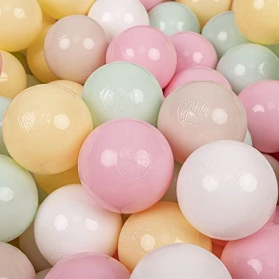Abbildung von KiddyMoon 50 Bälle/7Cm Kinder Bälle Spielbälle Für Bällebad Baby Einfarbige Plastikbälle Made In EU, Pastellbeige/Pastellgelb/Weiß/Minze/Rosa