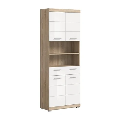 Abbildung von xonox.home Bad Lambada X06F1713 Hochschrank Badhochschrank Regalhochschrank in weiß Hochglanz und Sonoma Eiche hell, B/H/T: 74x191x31 cm