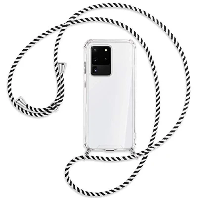 Abbildung von mtb more energy® Handykette kompatibel mit Samsung Galaxy S20 Ultra (SM G988, 6.9&#039;&#039;) Black &amp; White Smartphone Hülle zum Umhängen Anti Shock Strong TPU Case