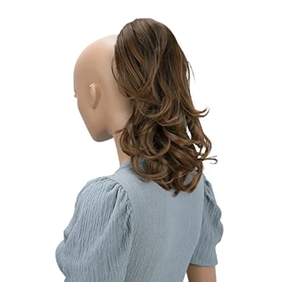 Abbildung von CAISHA 35cm Haarteil Helena Zopf Haarverlängerung mit Butterflyklammer Voluminös Gewellt Braun Mix H97