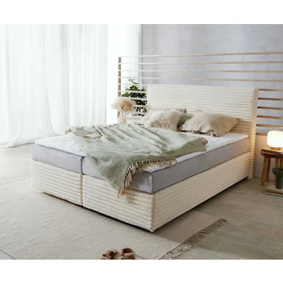 Abbildung von DELIFE Boxspringbett Dream Well, Plüsch Cord Beige 160x200 cm TFK Matratze Visco Topper