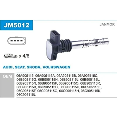 Abbildung von JANMOR JM5012 Zündspule AUDI: A4 B5 Limousine, A3 Schrägheck, A6 C5 Avant, VOLKSWAGEN: Golf 4 Variant, Polo IV Schrägheck
