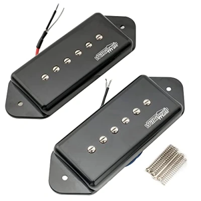 Abbildung von Wilkinson WO90 Keramik P90 Dogear Single Coil Pickups Hals Steg Tonabnehmer Set für Les Paul SG E Gitarre, Schwarz
