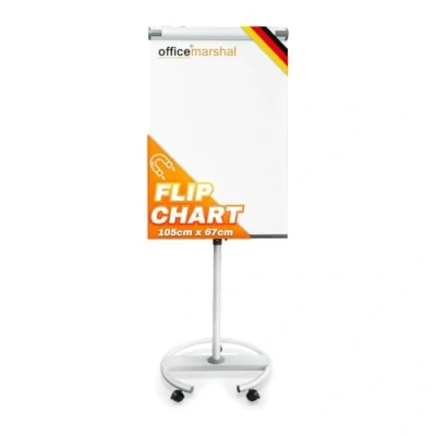 Abbildung von OfficeMarshal Magnetisches Flipchart 73x105cm mit Alurahmen und abnehmbare Stiftablage für Büro, Heim Schule, Magnettafel kratzfest trocken abwischbar Magentboard
