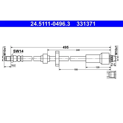 Abbildung von ATE 24.5111 0496.3 Bremsschläuche 495 M10x1 PEUGEOT: 2008 Kombi, 208 I Schrägheck, CITROËN: C3 II, III, DS3 Schrägheck