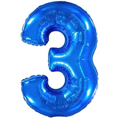 Abbildung von Luftballon 3. Geburtstag Zahl 3 Blau XXL Riesen Folienballon 100cm Geburtstagsdeko Jungen Ballon Deko zum Geburtstag. Fliegt mit Helium.